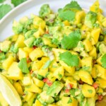 Mango avocado salsa pinnable image.