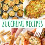 A collage of 4 photos showing different zucchini dishes.